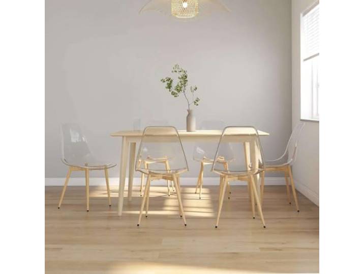 UYPTERF Esszimmerstühle 6 STK. Transparent PET Metallbeine,ergonomische Rückenlehne,Stuhlbeinkappen,110 kg pro Sitzplatz,pflegeleicht