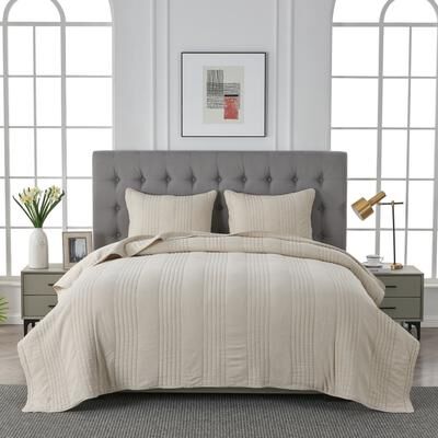 Melange Home Stonewash Classic Cotton Quilt & Coverlet Set