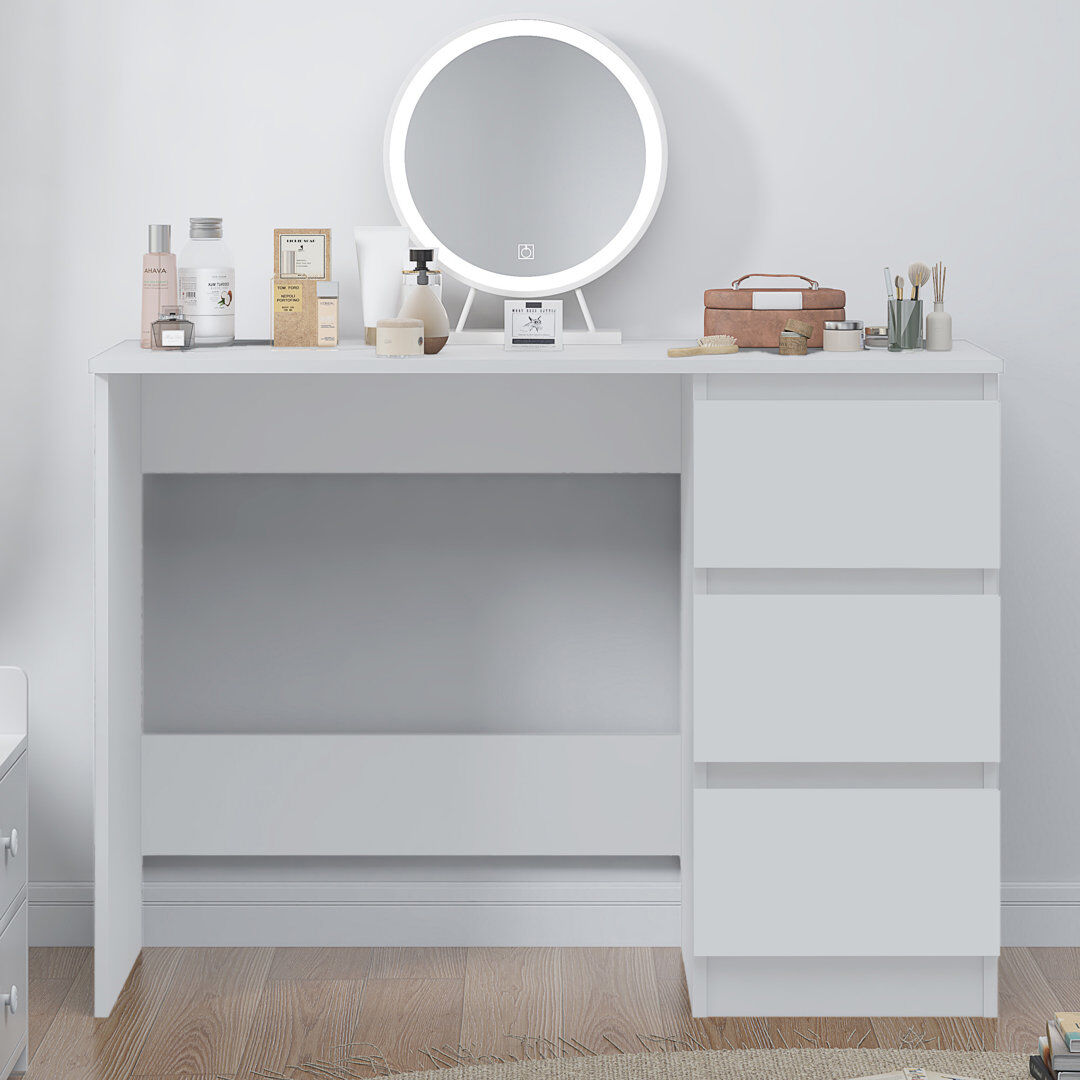 Hashtag Home Warren 3 Drawer Dressing Table Study Desk - Modern No-Handle Design White 72cm H X 99cm W X 40cm D