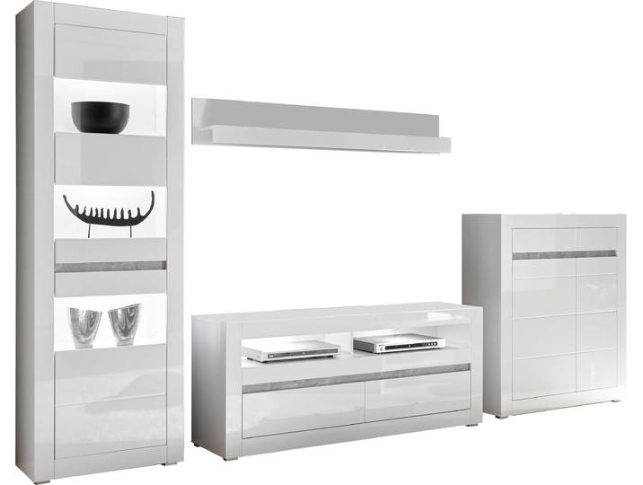 Wohnwand HOME AFFAIRE Carat , weiss (weiß, weiß hochglanz), B:336cm, Kastenmöbel-Sets, Wohnwand, wird jeweils mit zwei Leisten angeliefert, 1 x grau, 1 x weiss