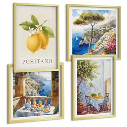 BILDER SET 4er Set - 50x50 cm & 40x60 cm Goldrahmen - Ansichten der Zitronenarchitektur von Positano