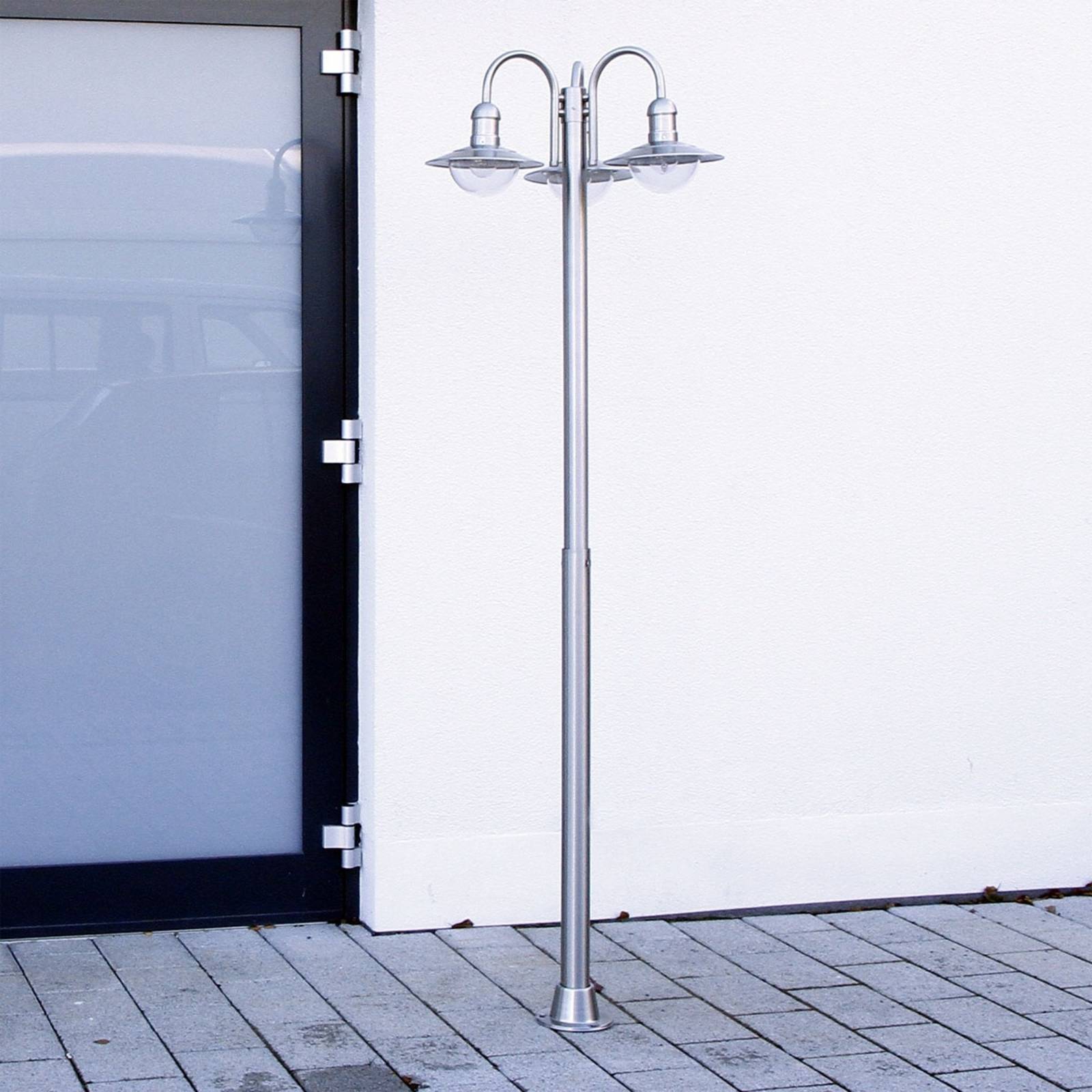 Lindby Außenleuchte Damion, 200 cm, 3-flammig, E27, IP44 DAMION Lindby, dimmbar, alu / grau / zink, Edelstahl, Modern