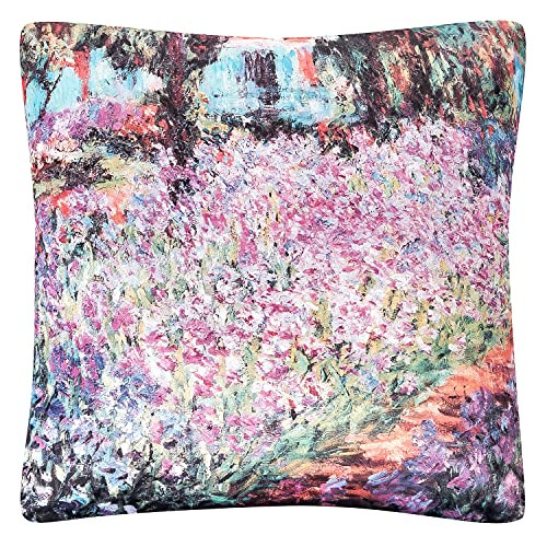 VON LILIENFELD Decoratief Kussen Claude Monet De Tuin B: 40 cm, D: 40 cm, H: 40 cm, Polyester, Aan beide zijden bedrukt