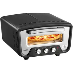 VEVOR Pizzaofen Elektrisch für Pizza bis Ø 30,5 cm (12 Zoll) 2200 W 430 °C Ideal für Küchen und Restaurants, Gehäuse aus Kaltgewalztem Stahl, Separate Temperatur- und Zeitregelung, mit Pizzastein