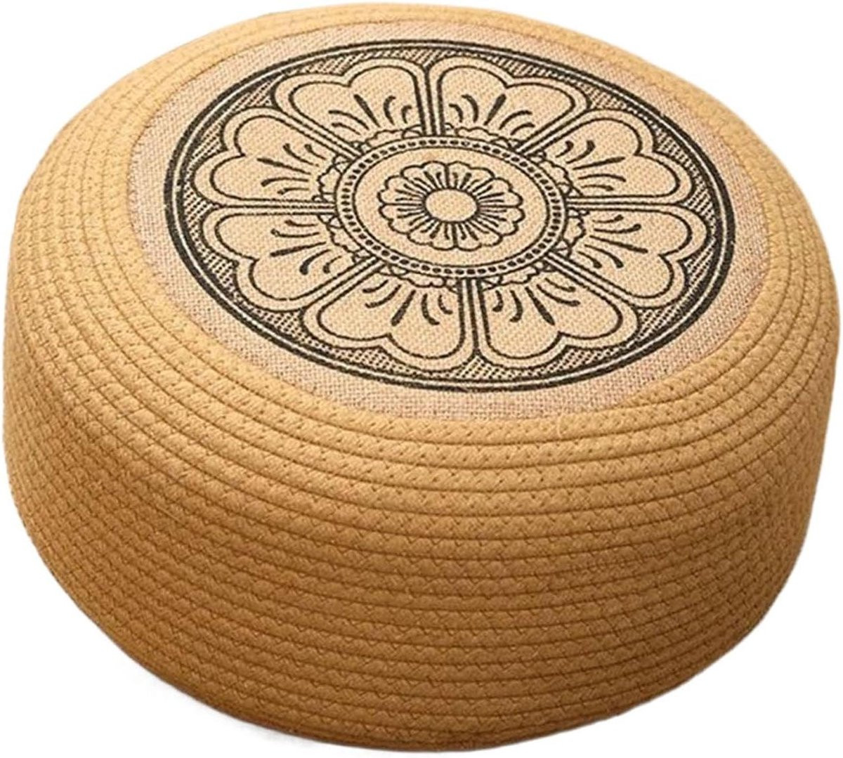 Buitenpoef Geweven Vloerkussen Rond - Zwart - Diameter: 40 cm