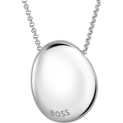 Kette mit Anhänger BOSS "NUGGET", silber (edelstahlfarben), Halsketten, Damen, Edelstahl, L: 50,5 B: 2mm, B:2mm