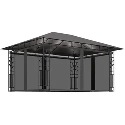 vidaXL Pavillon mit Moskitonetz & LED-Lichterkette 4x3x2,73m Anthrazit