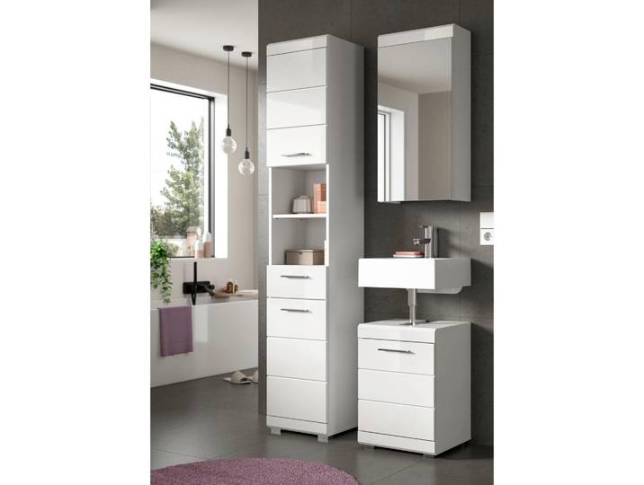 Mid.you Badezimmer Scout, Weiß Hochglanz, Kunststoff, 3-teilig, 3 Fächer, 92 cm, individuell planbar, Badezimmer, Badmöbelsets & Badmöbelserien, Badmöbel-Sets