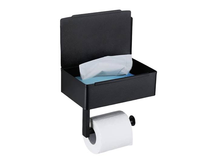 WC-Rollenhalter Edelstahl mit Feuchttücherbox schwarz