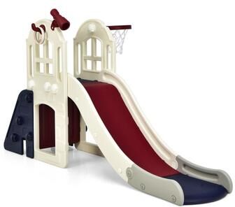 Costway 6-In-1 Large Slide for Kids Toddler Climber Slide Playset with Basketball Hoop-Blue