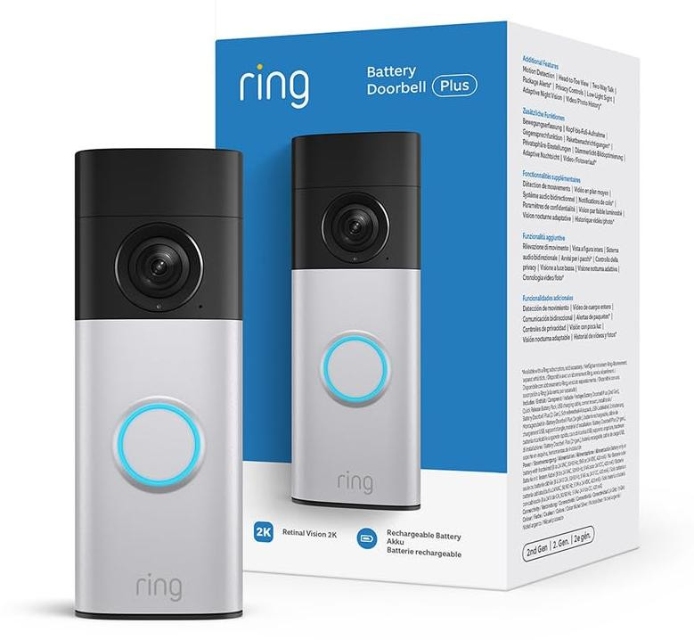 Ring Batterij-aangedreven videodeurbel Plus 2K met intercomfunctie, nikkelzilver