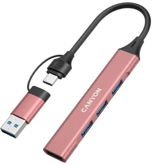 Canyon 4-i-1 USB-A/C Multihub - Lyserød