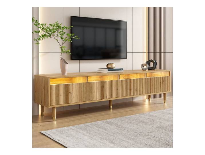 Merax Lowboard mit LED- Beleuchtung (1 St), TV-Schrank mit 4 Acryl-Schubladen, 178x35x45cm