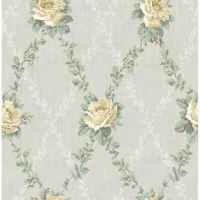 Seabrook Designs Josselin Rose Lattice Unpasted Wallpaper