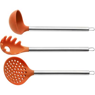 Kochbesteck-Set PINTINOX "Silicone Orange", orange (edelstahlfarben, orange), Silikon, Kochbesteck-Sets, (Schöpfkelle, Spaghettilöffel, Schaumkelle), Edelstahl/Silikon