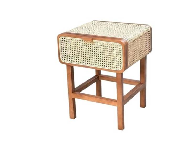 LXLAEOANG Nachttische Aus Massivem Holz, Handgefertigte Rattan Chinesische Retro-Schlafzimmer-Aufbewahrungsschränke, Wohnmöbel(Walnut color)