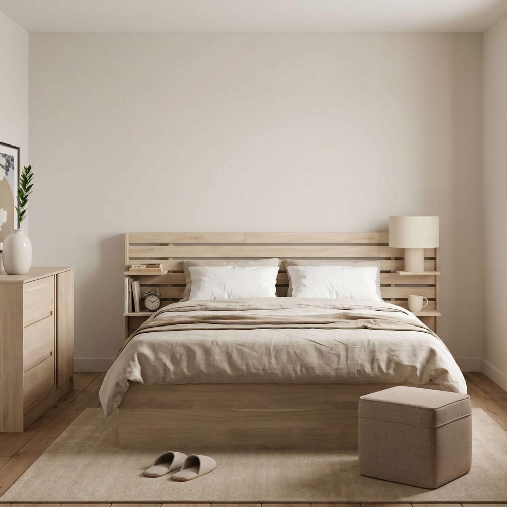 CAMIF Lit effet bois clair 140 x 200 cm Marron 203x98x217cm