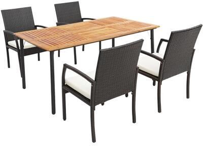 Costway 5 Pieces Patio Wicker Cushioned Dining Set with Umbrella Hole