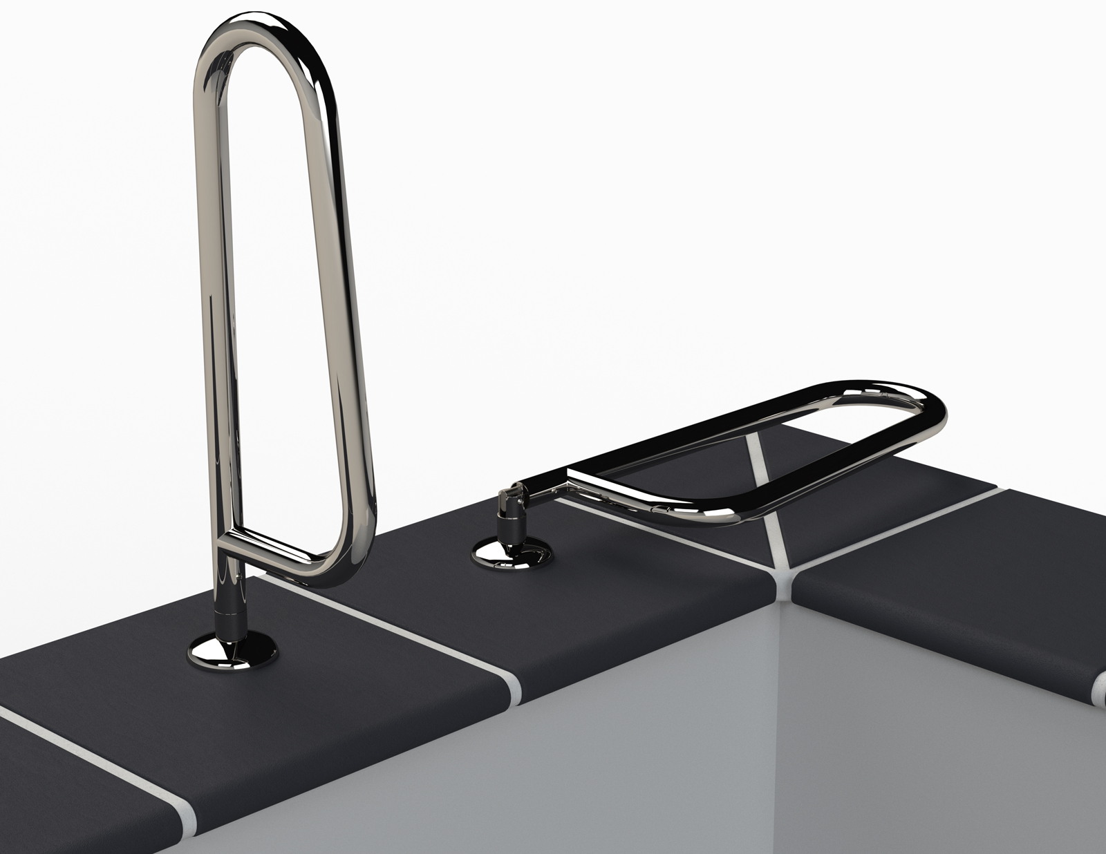 Eichenwald Ideal Edelstahl Eichenwald Modell 16.1 Griffbogen Typ A für Schwimmbäder runder Flansch, 90° beidseitig kippbar