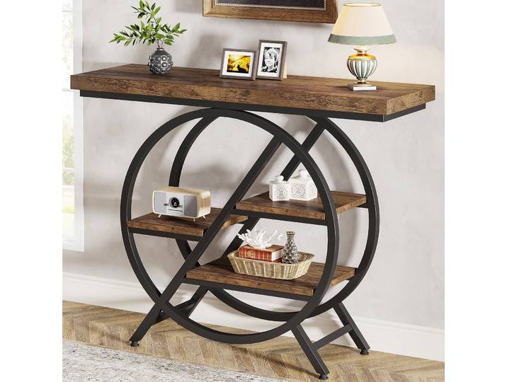 Table console Tribesigns, table d'entrée de 39,4 pouces avec plateau épais, table de canapé de couloir étroite industrielle à 4 niveaux