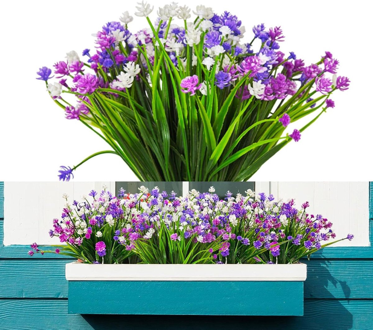 Set van 6 kleurrijke UV-bestendige kunstbloemen bundels voor buiten decoratie