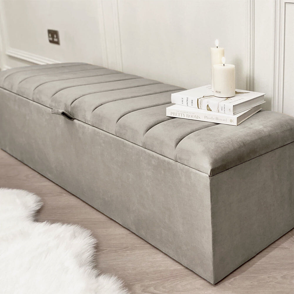 Zana Grey Panelled Ottoman Box, Emperor