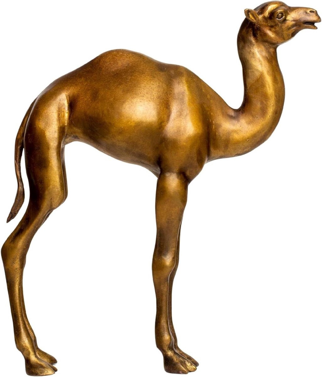 Handgemaakt Bronzen Kameel Beeld - Messing Dierenbeeld voor Huisdecoratie - Goudbruin - Hoogte: 36 cm