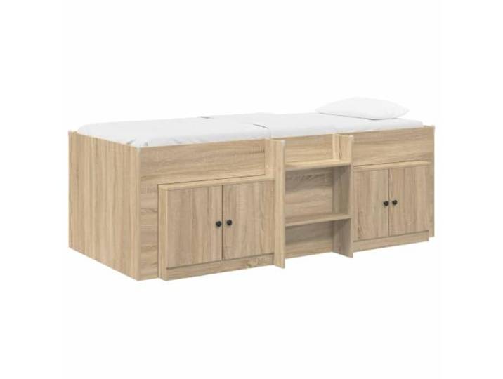HFXHIJXQ Loft Bettgestell 3-TLG. mit Schrank 100x200cm Sonoma-Eiche Platzsparendes Schlafzimmermöbel mit integriertem Schrank, Lattenrost und Leiter aus langlebigem Holzwerkstoff.