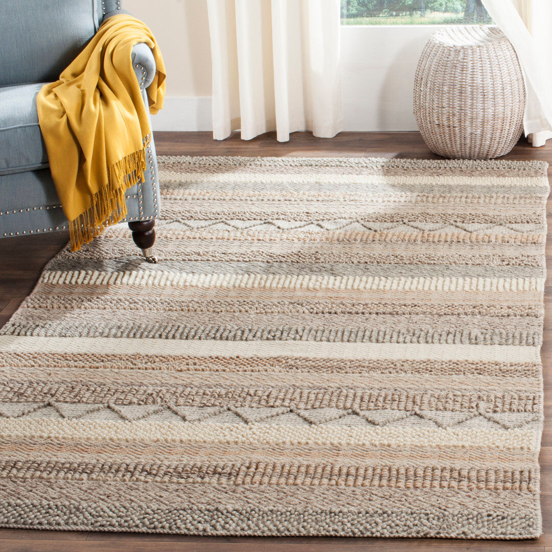 Bloomsbury Market Striped Hand Woven Area Rug Beige Rectangle 183 x 274 cm