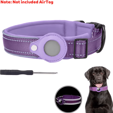 Inspire Picks Reflective AirTag Dog Collar Waterproof Anti Lost Pet Tracking Collar purple (no Airtag)