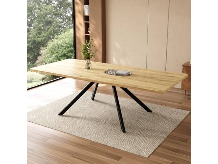 BXEYXE Ausziehbarer Esstisch mit 3 Längen, 160/200/240 * 90 cm, geeignet für 6-10 Personen, rechte Form, Metallbeine,einfacher Stil,Tisch für Esszimmer, Küche, Eichenfarbe