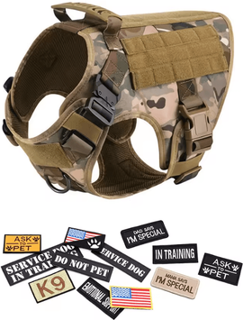 Uplift Curations Military Large Dog Harness Set Tactical Vest With Collar, Leash, Bags And Patches camouflage 13 Pieces l