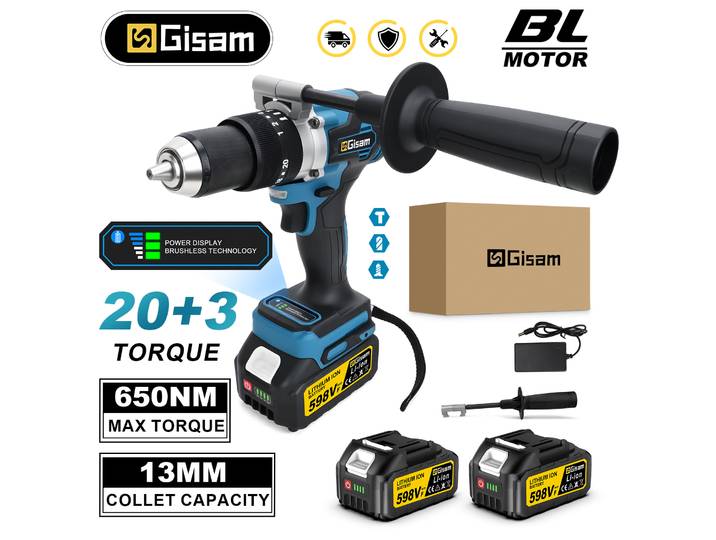 Gismis 13MM 650N.M perceuse à percussion électrique sans brosse 20 + 3 couple perceuse à percussion électrique outils électriques pour Makita 18V batterie broche
