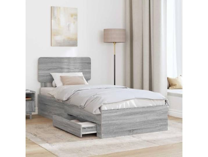SKTQYQO Bettgestell grau Sonoma 100 x 200 cm Mit Schubladen, technischem Holz, Lattenrost, modernes Design
