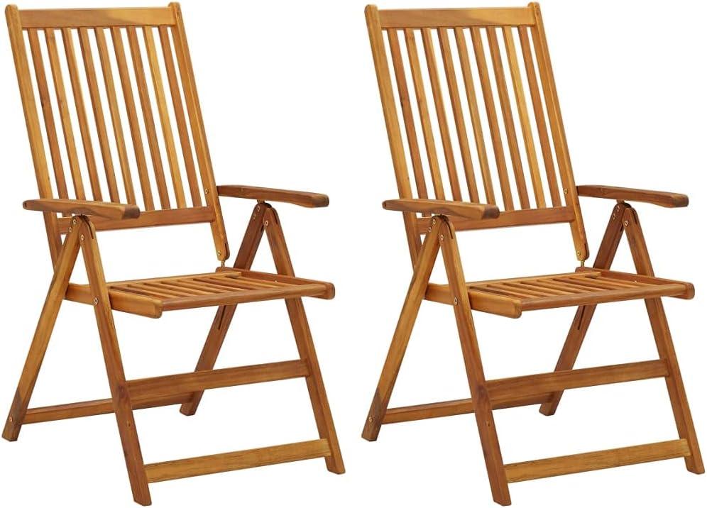 2 neigbare Gartenstühle aus Akazienholz mit Kissen | Rückenlehne in 5 Positionen verstellbar, elastische Befestigung, geölte Oberfläche, Belastbarkeit 110 kg