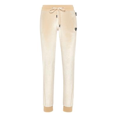 Jogginghose PHILIPP PLEIN "Skull Mit Schmucksteinen", Damen, Gr. XS, US-Größen, beige (06, beige), Obermaterial: 95% Polyester, 5% Elasthan, Hosen Jogginghose