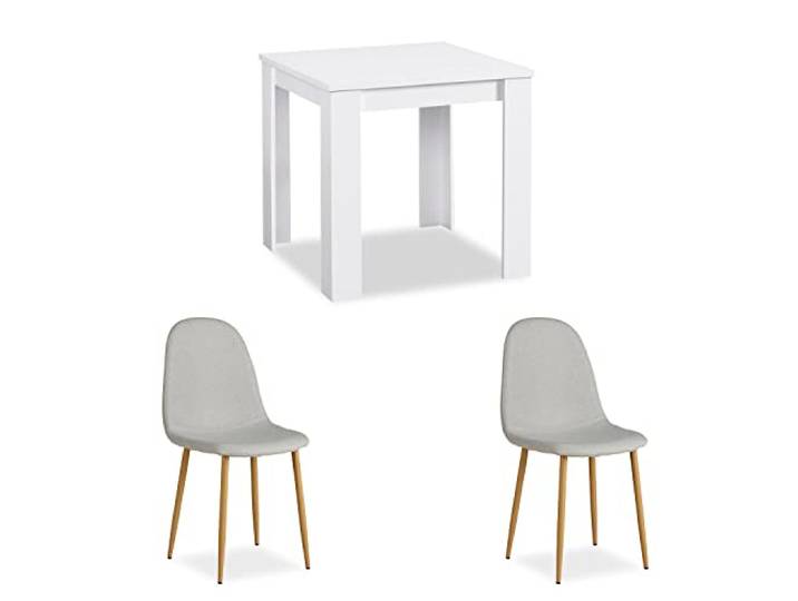 Homestyle4u Essgruppe mit 2 Stühlen Weiß Grau, Esstisch 80 x 80 cm Küchentisch mit Stühle
