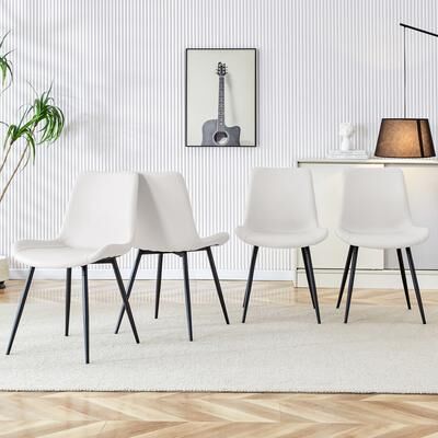 Ostweer Leather Dining Chair Side Chair Lounge Chair Set of 4 Dressing Chair White Office Chair with Metal Legs