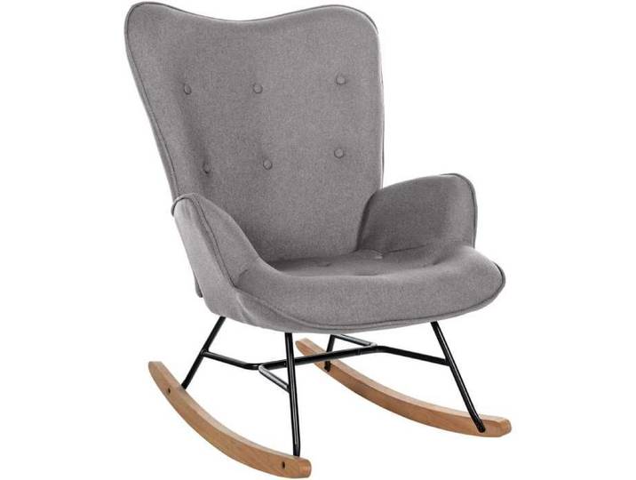 Fauteuil a bascule rocking chair en tissu gris capitonne cadre en metal et patins en bois 10_0003806