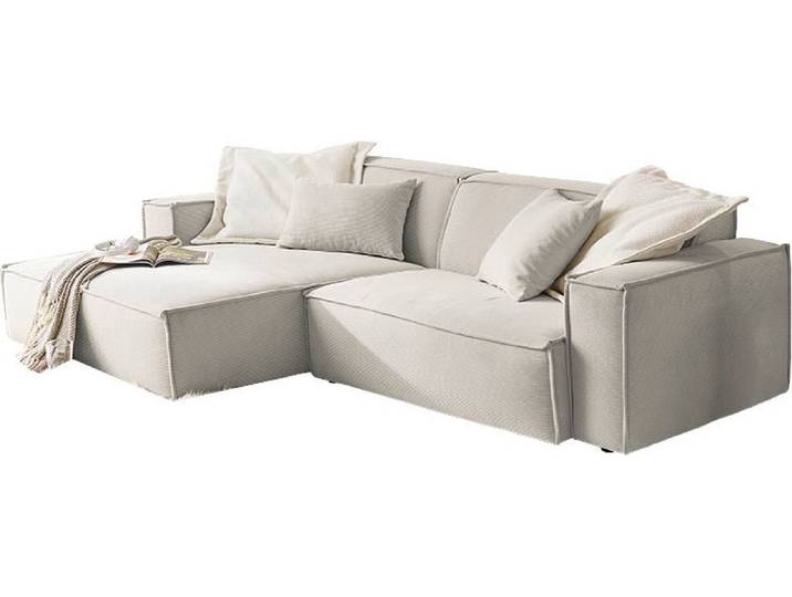 Ecksofa, Feincord, Silber 276×168 cm, L-Form mit Kedernaht, Modern, Candy-Polstermöbel