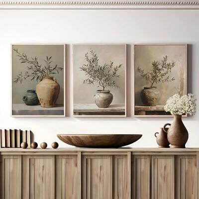 Inspired Living Elegant Olive & Lemon Botanical Canvas Wall Art For Living Room & Bedroom Decor f 20x25cm