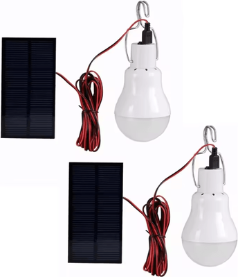 Inspire Curations Portable Solar LED Bulb With Hook Waterproof Outdoor Camping Light 2pc