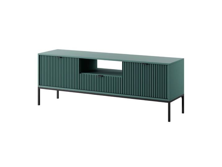 Meuble tv avec tiroir et piètement noir, vert, 154 cm