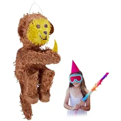 Relaxdays 3 x Pinata Affe Braun,Gelb