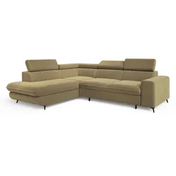 ECKSOFA VELISS Currygelb Veloursstoff mit Schlaffunktion