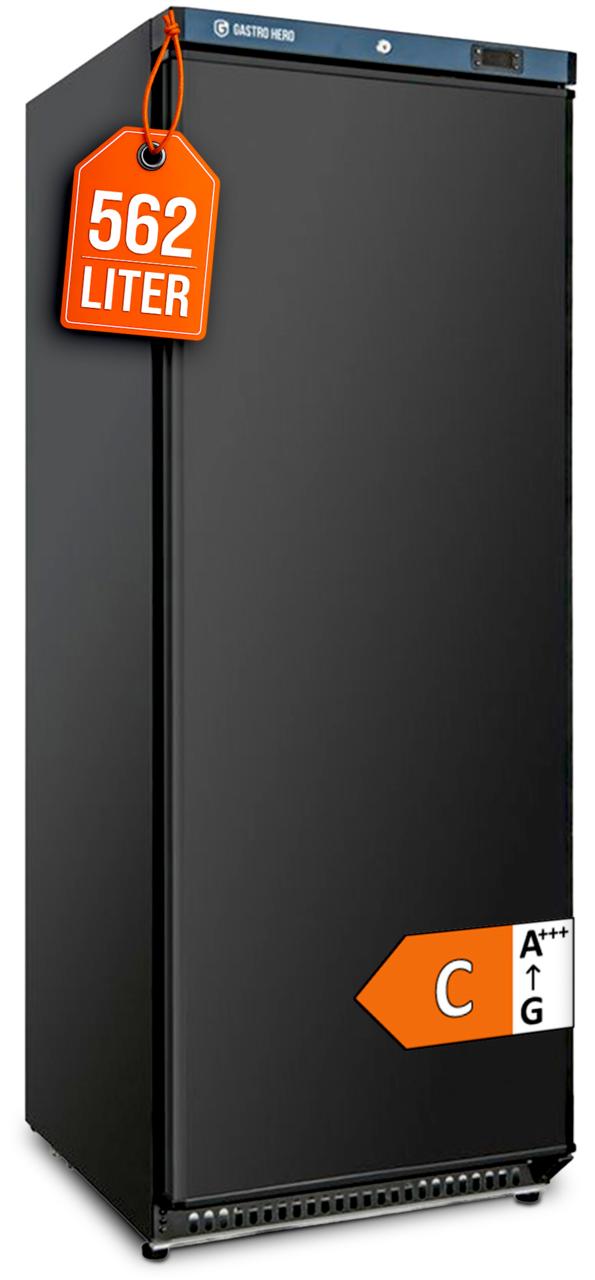 GastroHero Lagertiefkühlschrank ECO 600 Schwarz 562 Liter Umluftkühlung -23 bis -18 °C digitales Thermostat Gewerbe Tiefkühlschrank