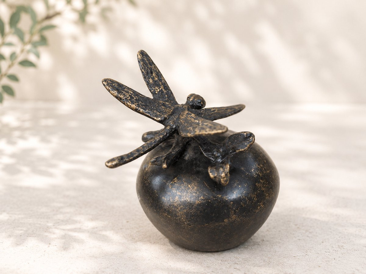 Bronzart Decoratief Bronzen Beeld Urne met Libelle - Bruin - 8 x 8 cm