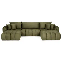 ECKSOFA Iris U mit Schlaffunktion und Bettkasten, U-Form – Olivgrün Samt 382/184/85 cm