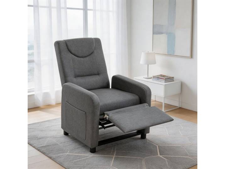 Fauteuil relax - Relax TV - Dossier multi-positions - Repose‑pieds escamotable - Lin gris foncé