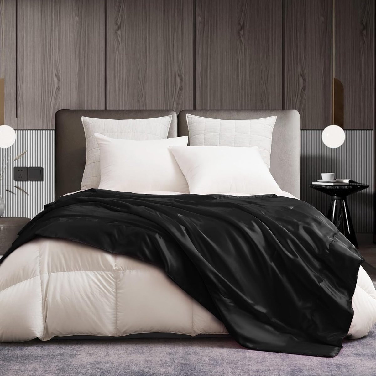 YASMENG Luxe Satin Dekentje Zwart - 200 x 200 cm